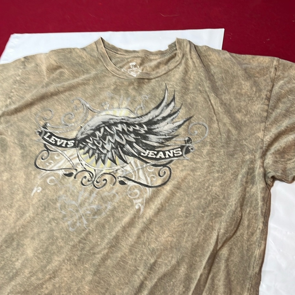 Levi’s gray TAN T-shirt men’s XL gothic emo Wings tribal leather look, burnout - Picture 10 of 12